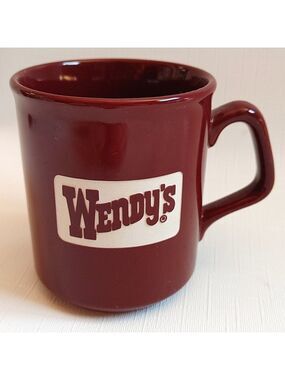 Wendys Wendy's Hamburgers Mug Coffee Cup Maroon Red White Logo